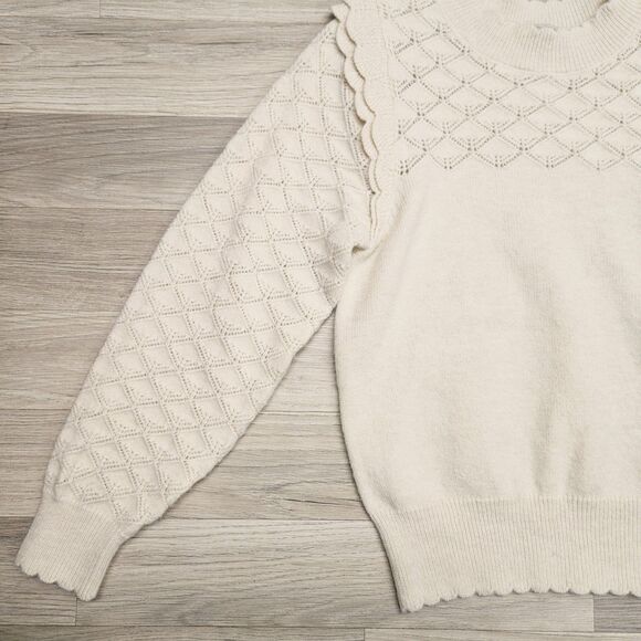 Skies Are Blue Womens Ivory Sweater Size XS Scalloped Pullover - Picture 3 of 9